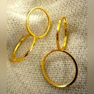 Bronzallure Milano Designer Italy Double Hoop Earrings 18kt Gold Plated Bayonet
